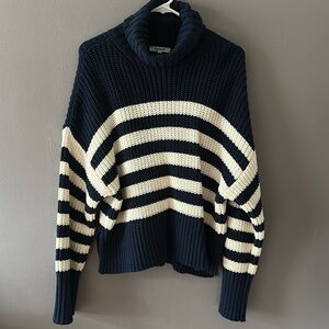 Madewell Navy and Cream Turtleneck Sweater